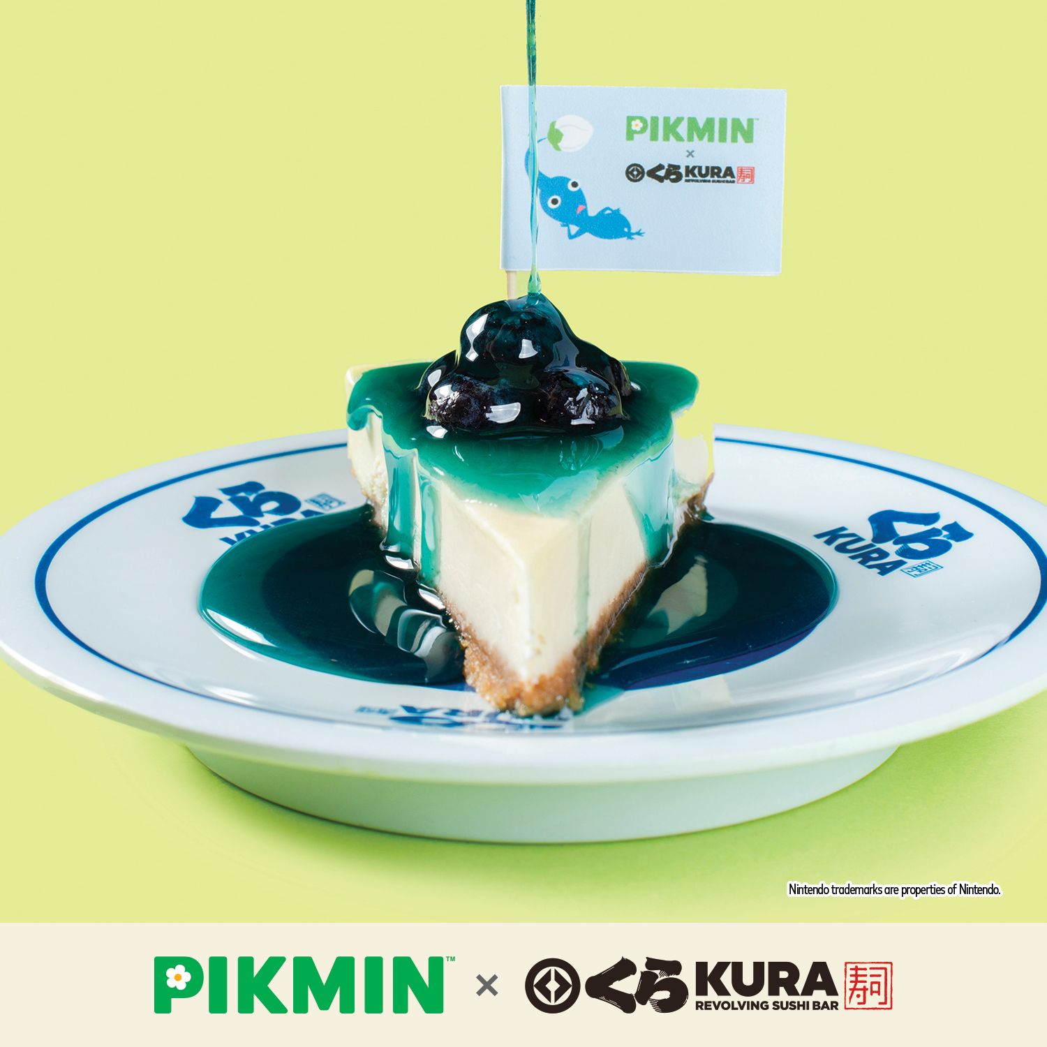 Photo by Emily J. Davis for Kura Sushi_Pikmin Bikkura Pon Collaboration Food Special_Blue Pikmin Cheesecake_1