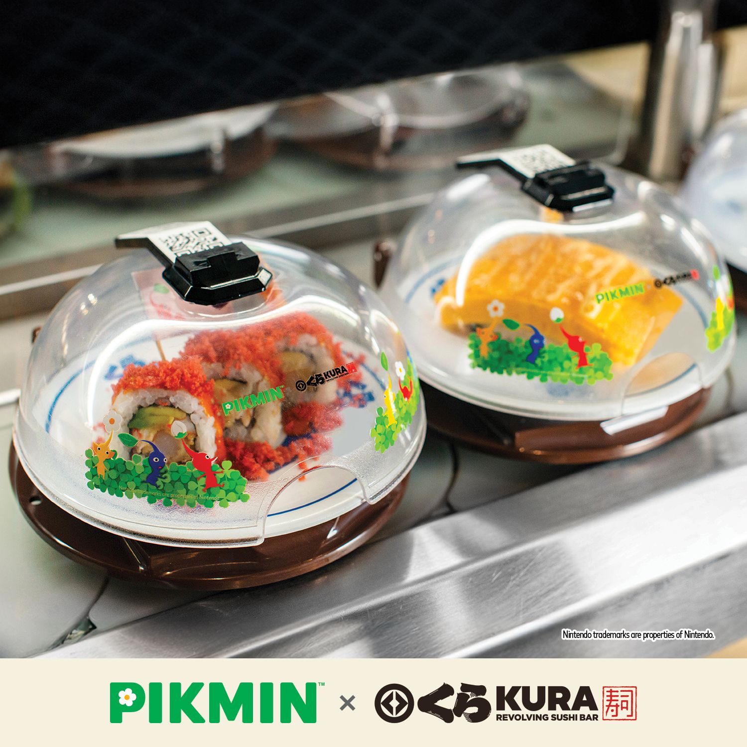 Photo by Emily J. Davis for Kura Sushi_Pikmin Bikkura Pon Collaboration Food Special_Yellow Pikmin Cheese Tamago and Red Pikmin Crunchy Roll